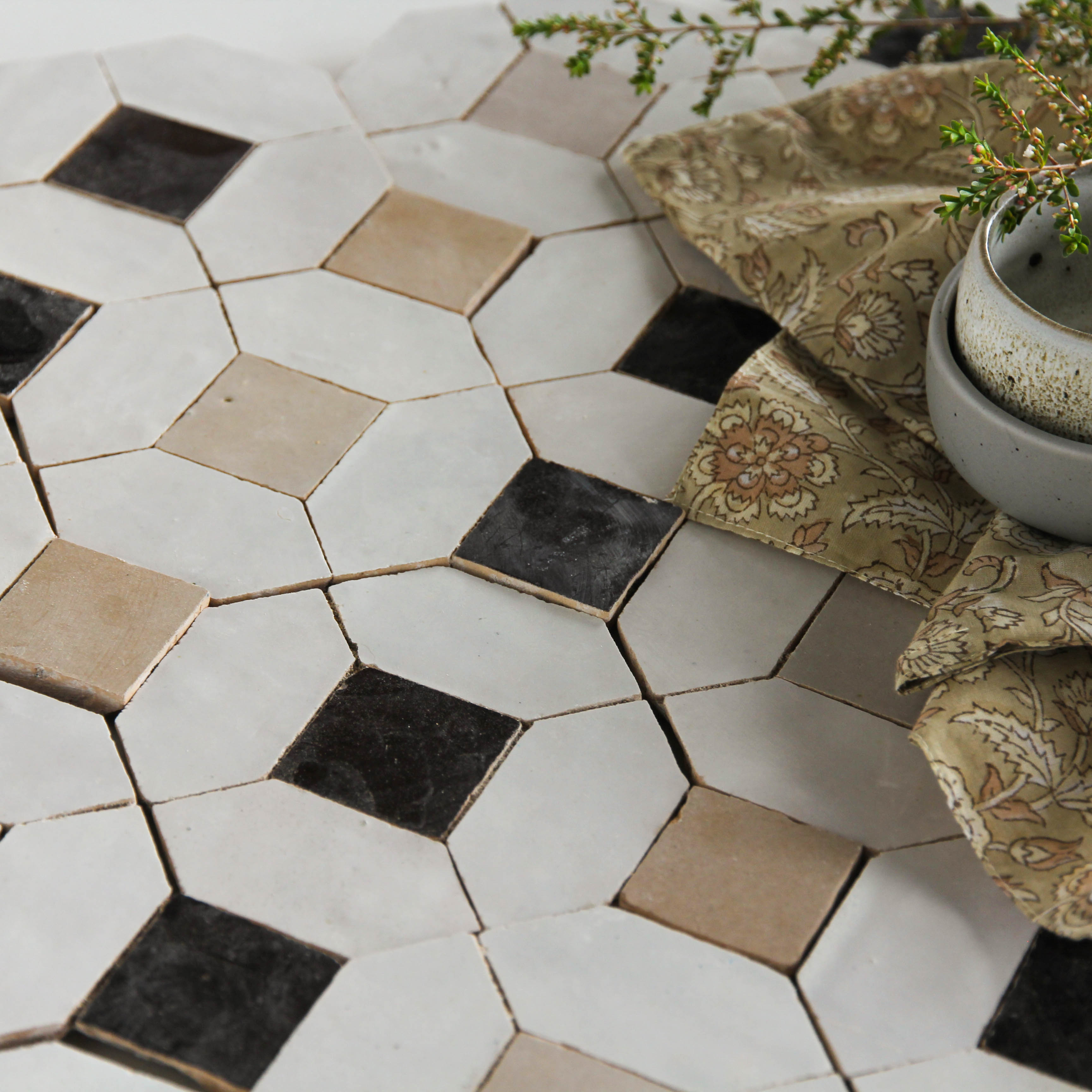 Moroccan Zellige Mosaic EZR0229 - Dust, Chocolate & Oat