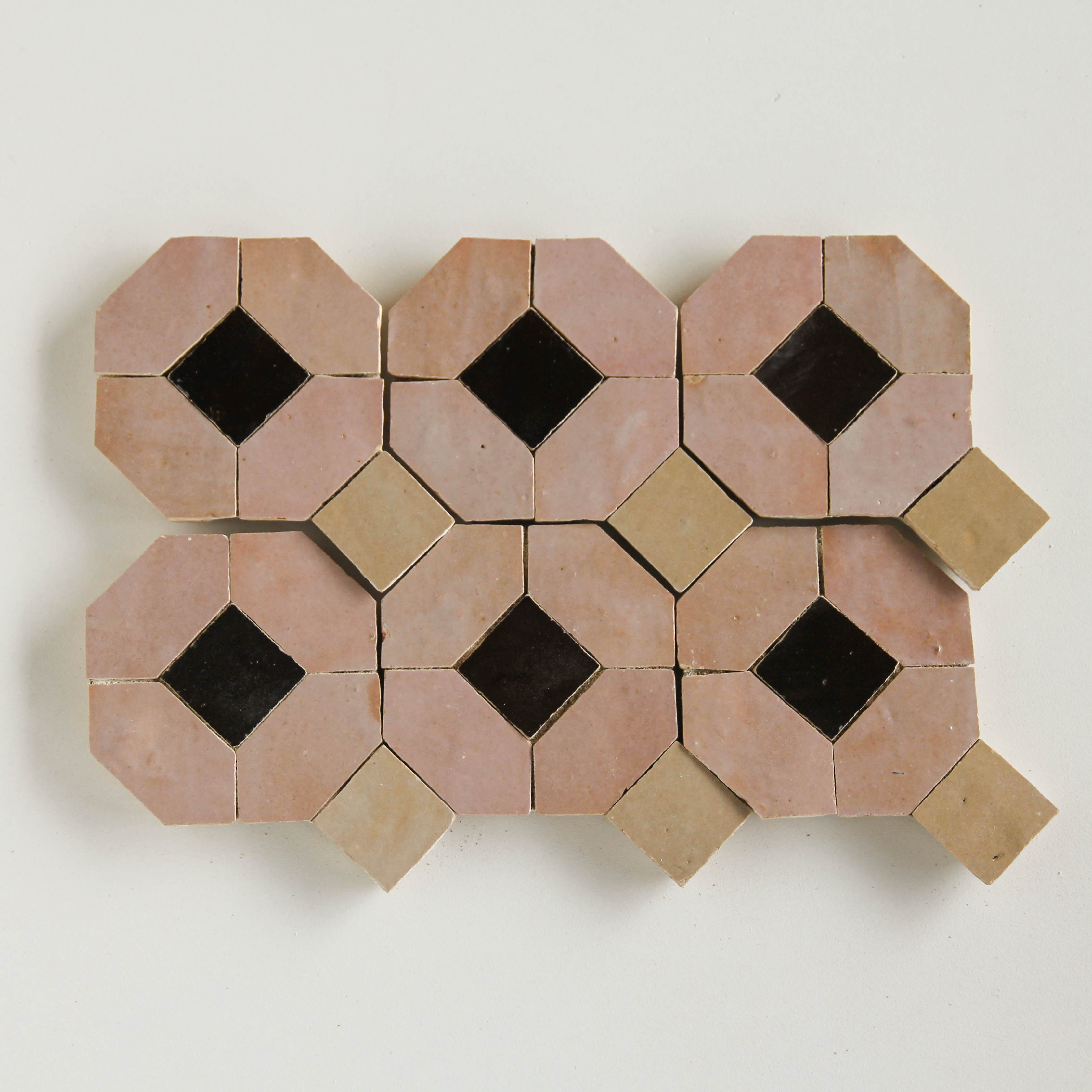 Moroccan Zellige Mosaic EZR0229 - Moroccan Pink, Chocolate, Oat