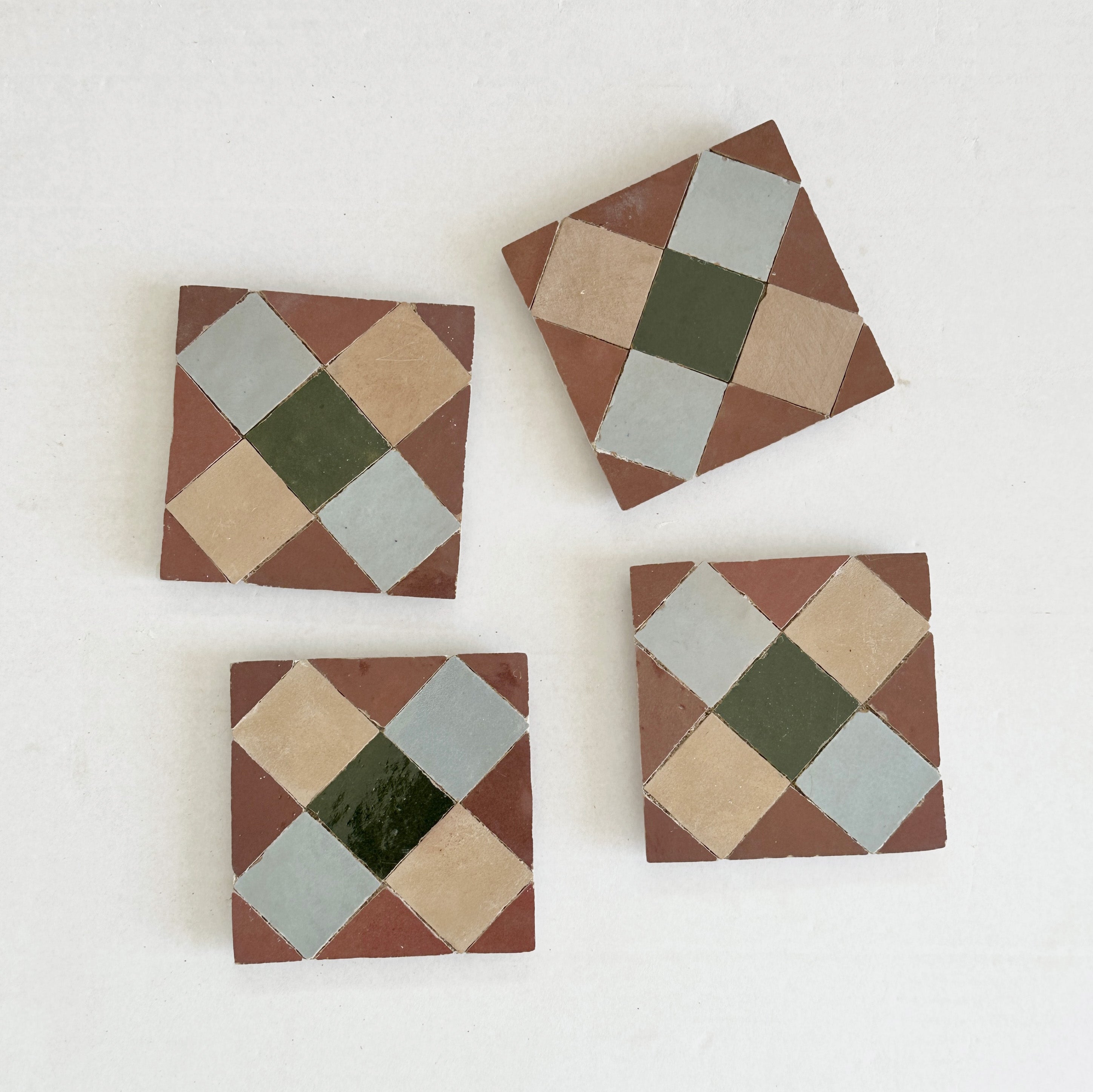 Moroccan Zellige Mosaic EZR0225 Rust, Dark Green, Clay