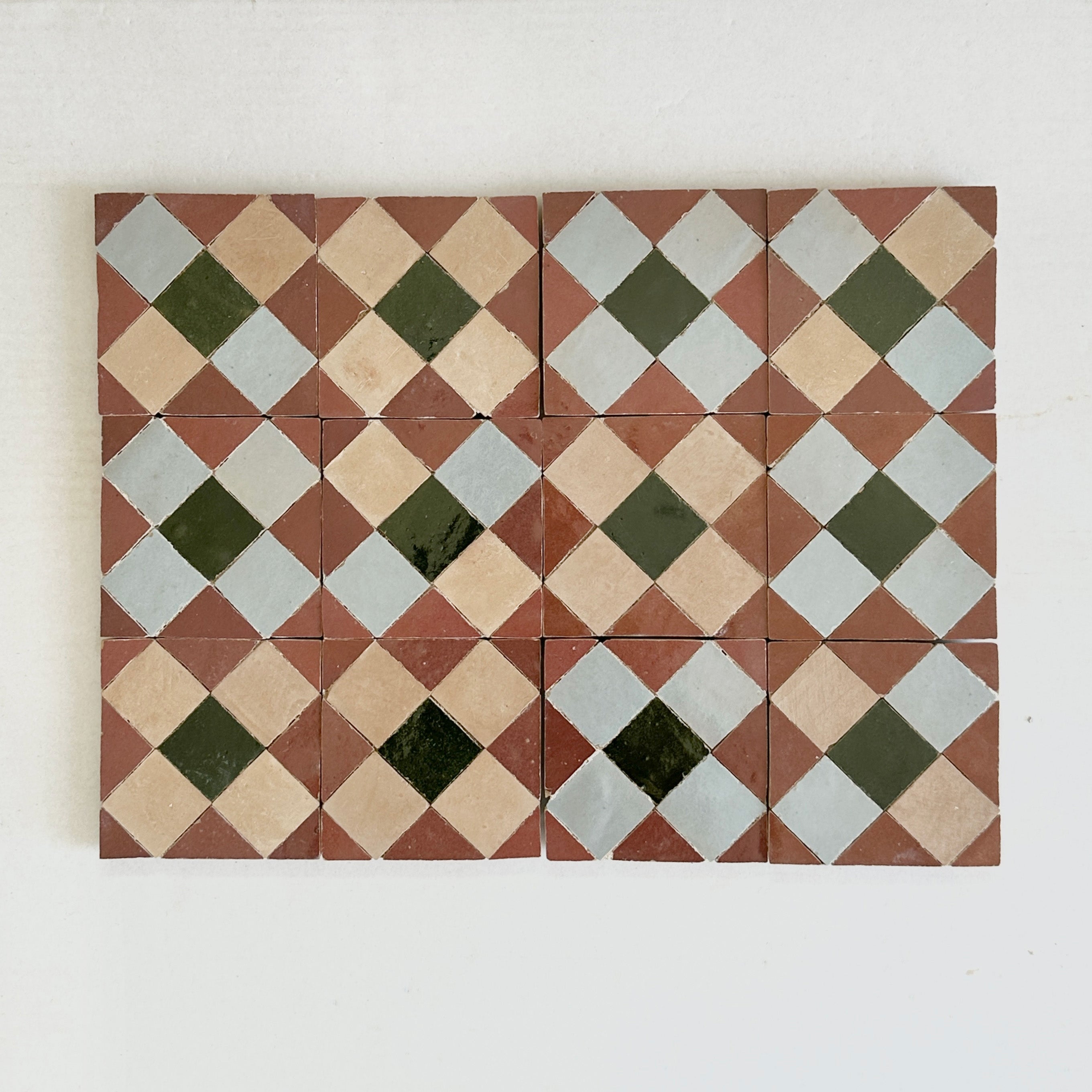 Moroccan Zellige Mosaic EZR0225 Rust, Dark Green, Clay