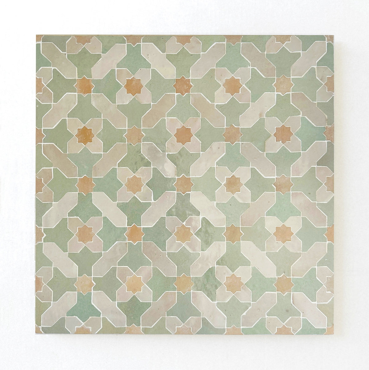 Moroccan Zellige Prisma Large Mosaic Large Format Clay + Mint + Dust