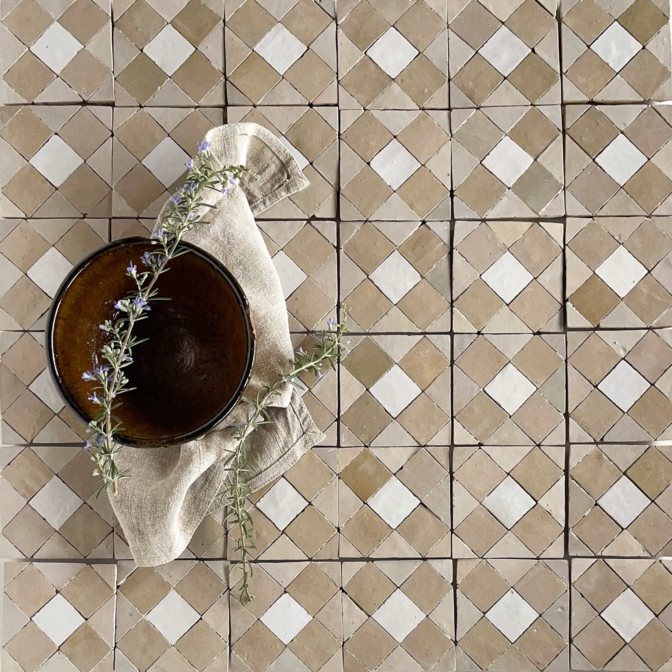 Moroccan Zellige Mosaic EZR0225 Oat, Latte, Snow