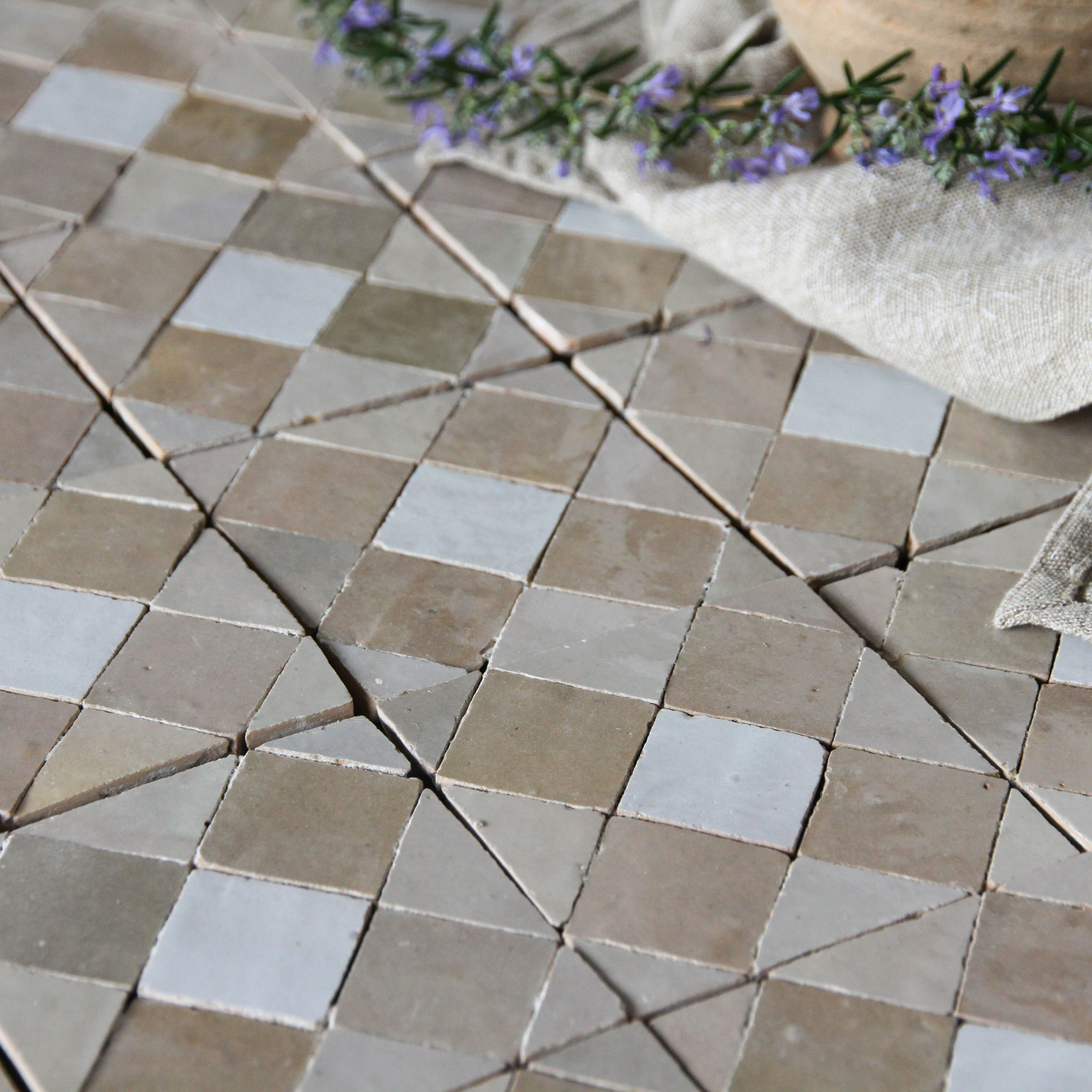 Moroccan Zellige Mosaic EZR0225 Oat, Latte, Snow