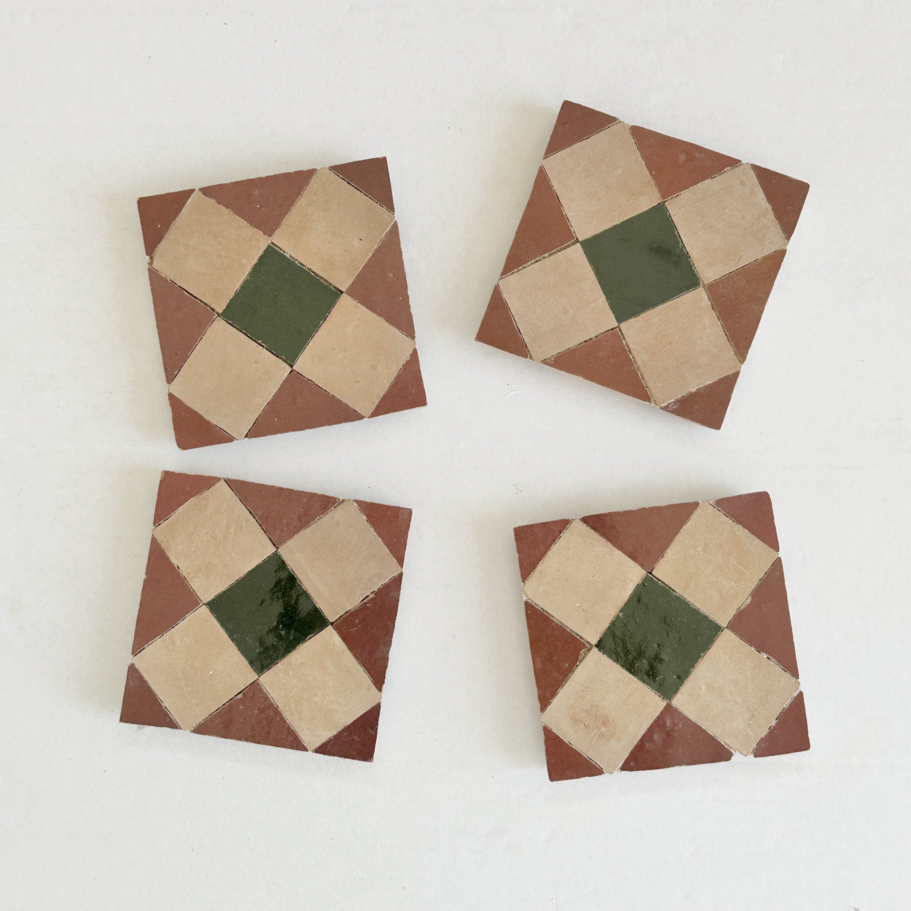 Moroccan Zellige Mosaic EZR0225 Rust, Dark Green, Clay