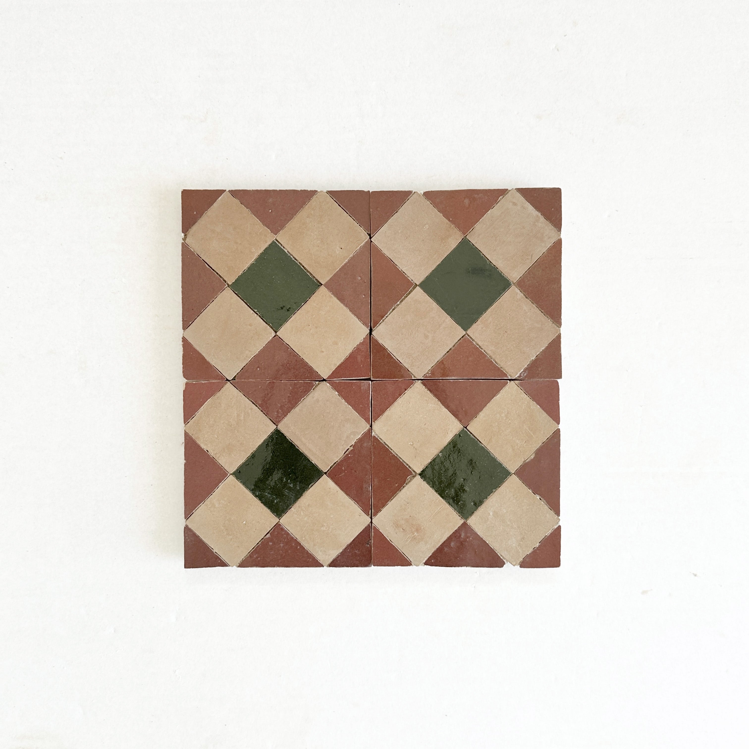 Moroccan Zellige Mosaic EZR0225 Rust, Dark Green, Clay