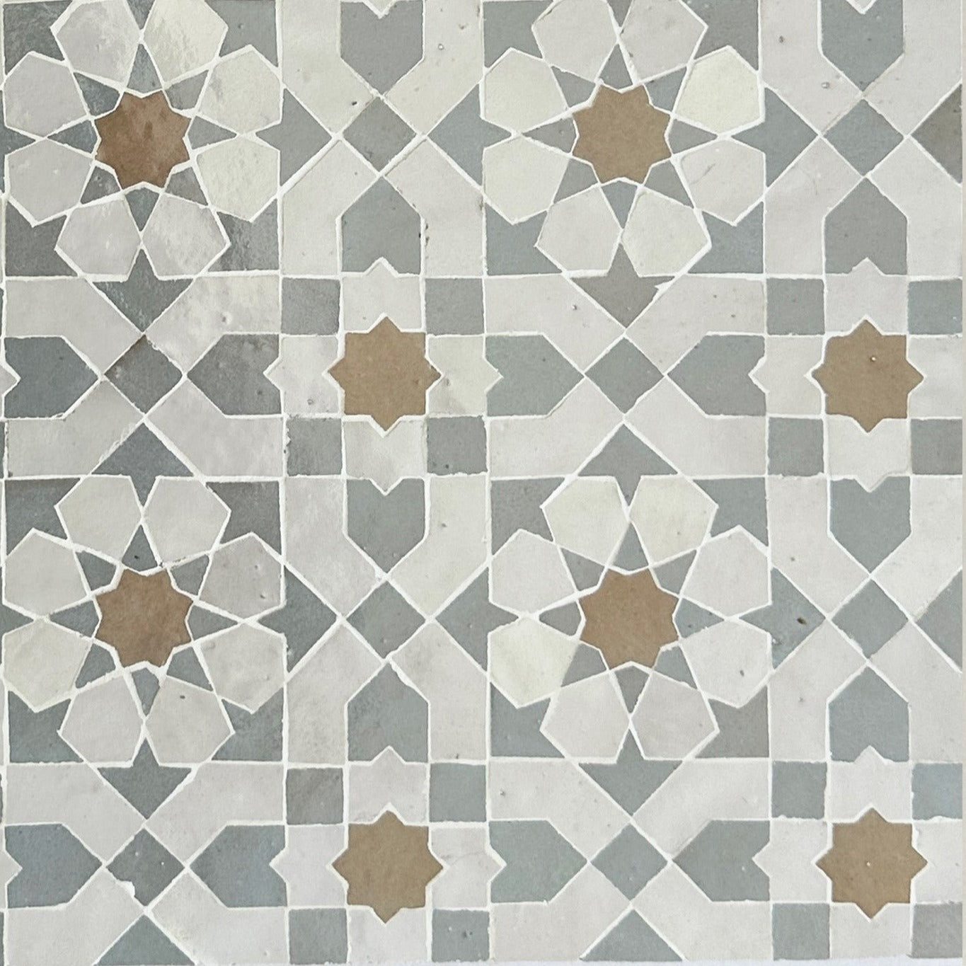 Moroccan Zellige Alcazar Mosaic Snow + Latte + Duck Egg Blue