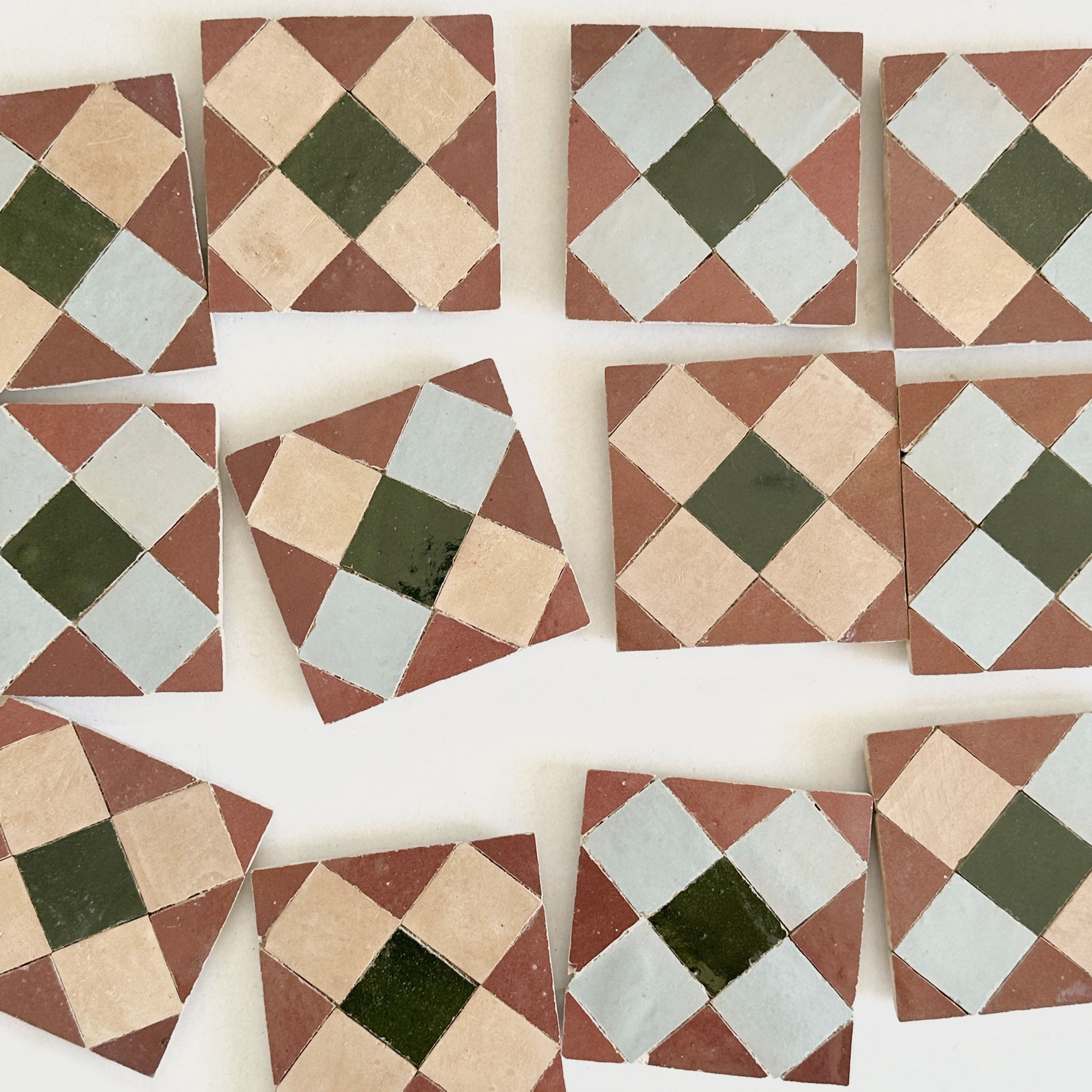 Moroccan Zellige Mosaic EZR0225 Rust, Dark Green, Clay