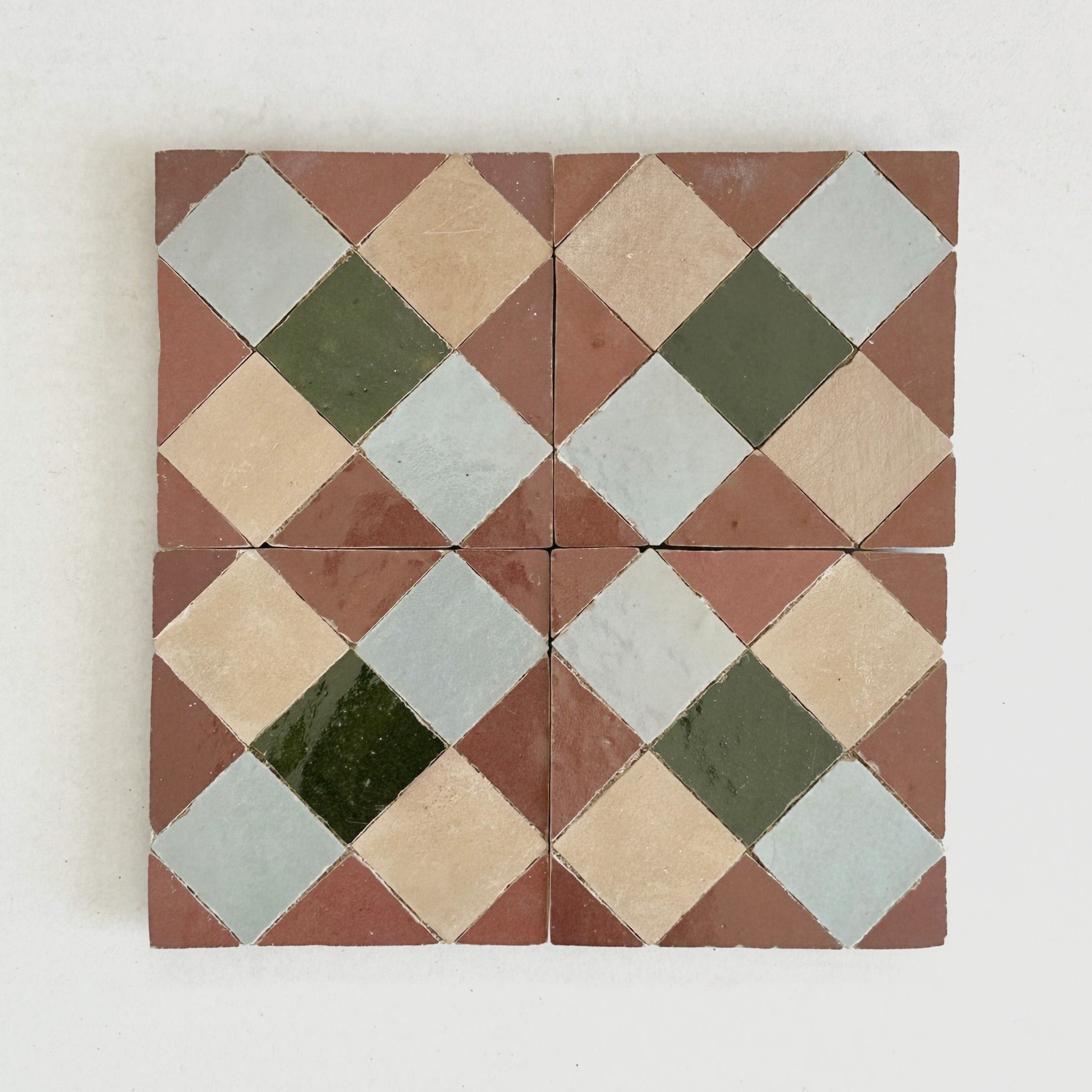 Moroccan Zellige Mosaic EZR0225 Rust, Dark Green, Clay