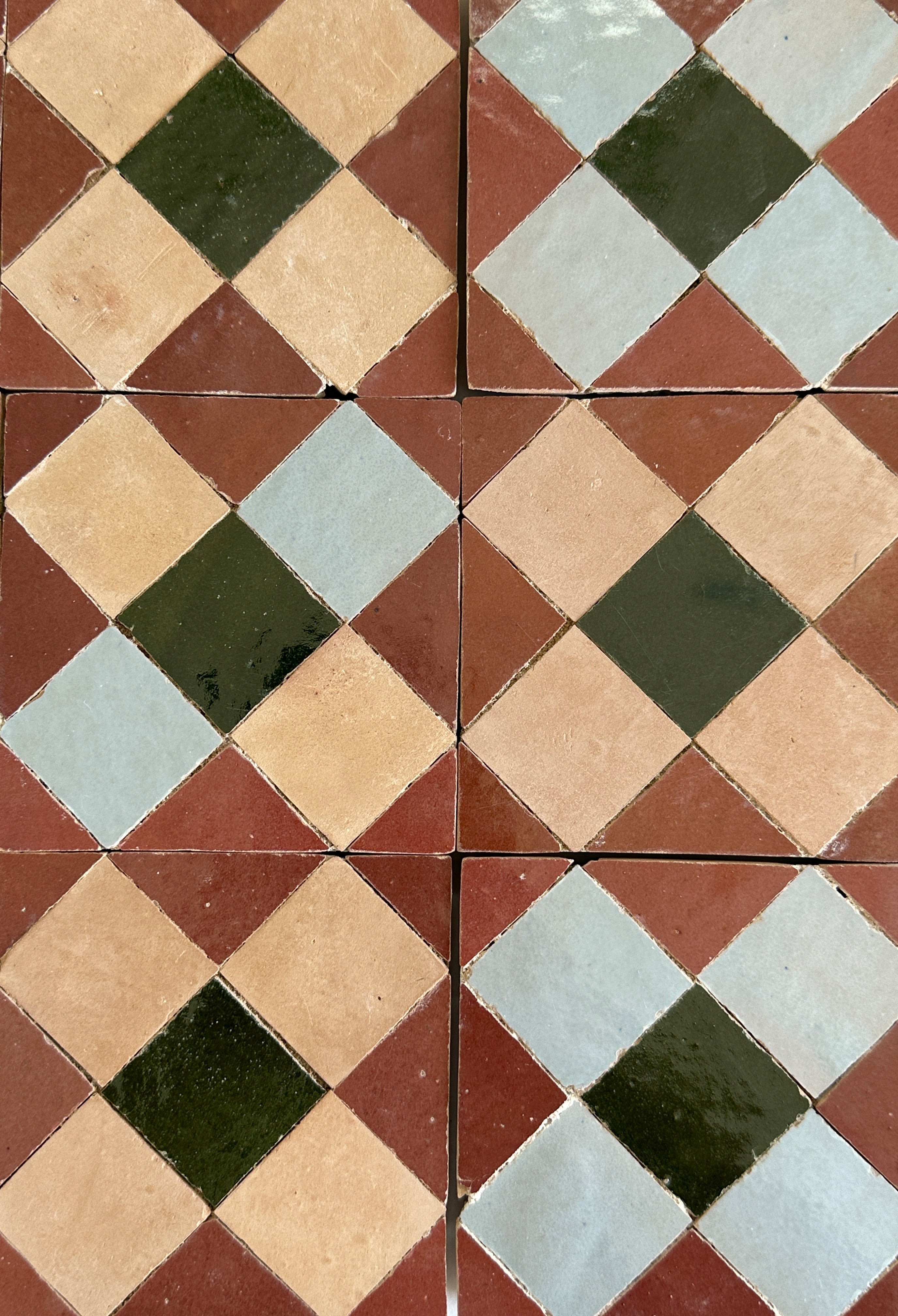 Moroccan Zellige Mosaic EZR0225 Rust, Dark Green, Clay