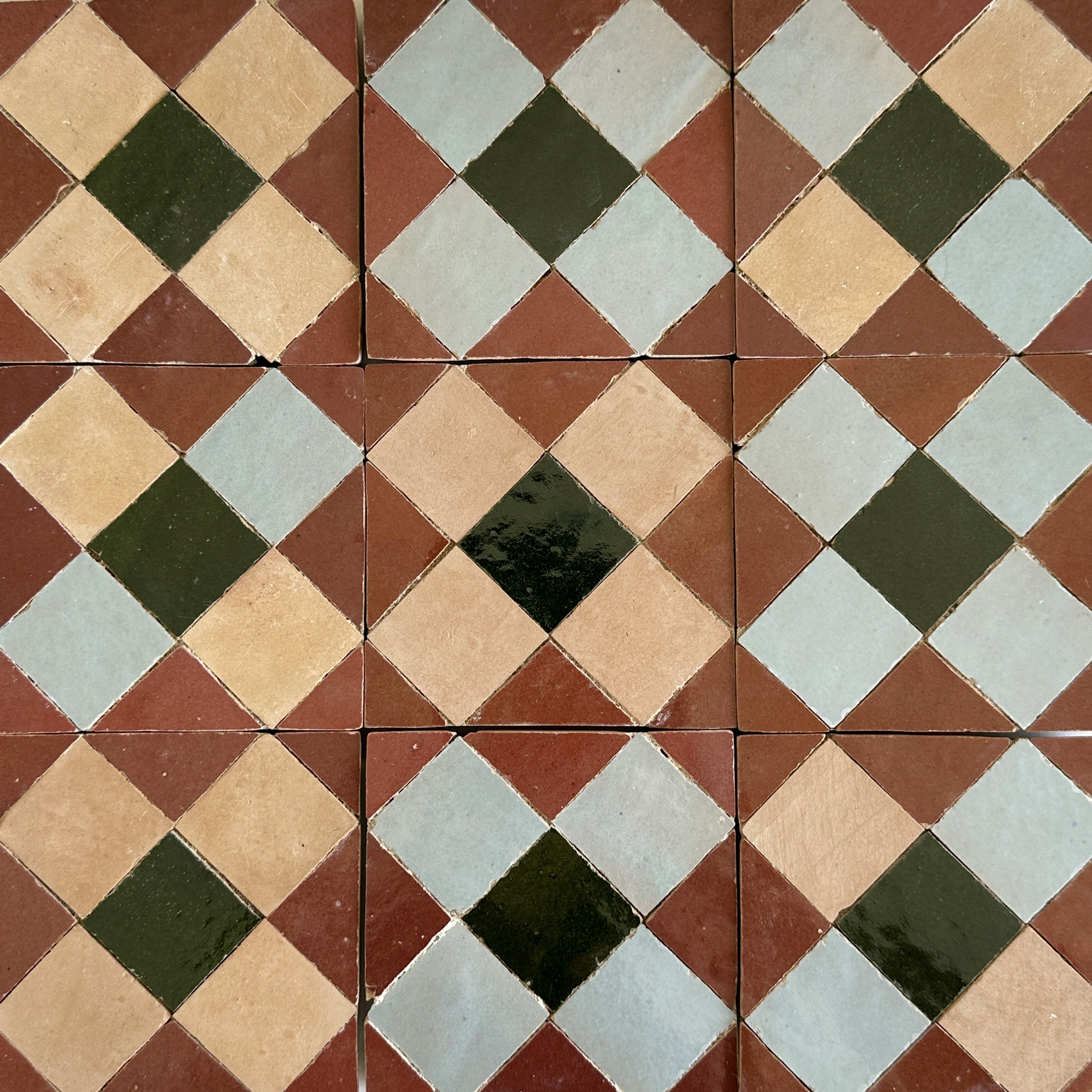 Moroccan Zellige Mosaic EZR0225 Rust, Dark Green, Clay