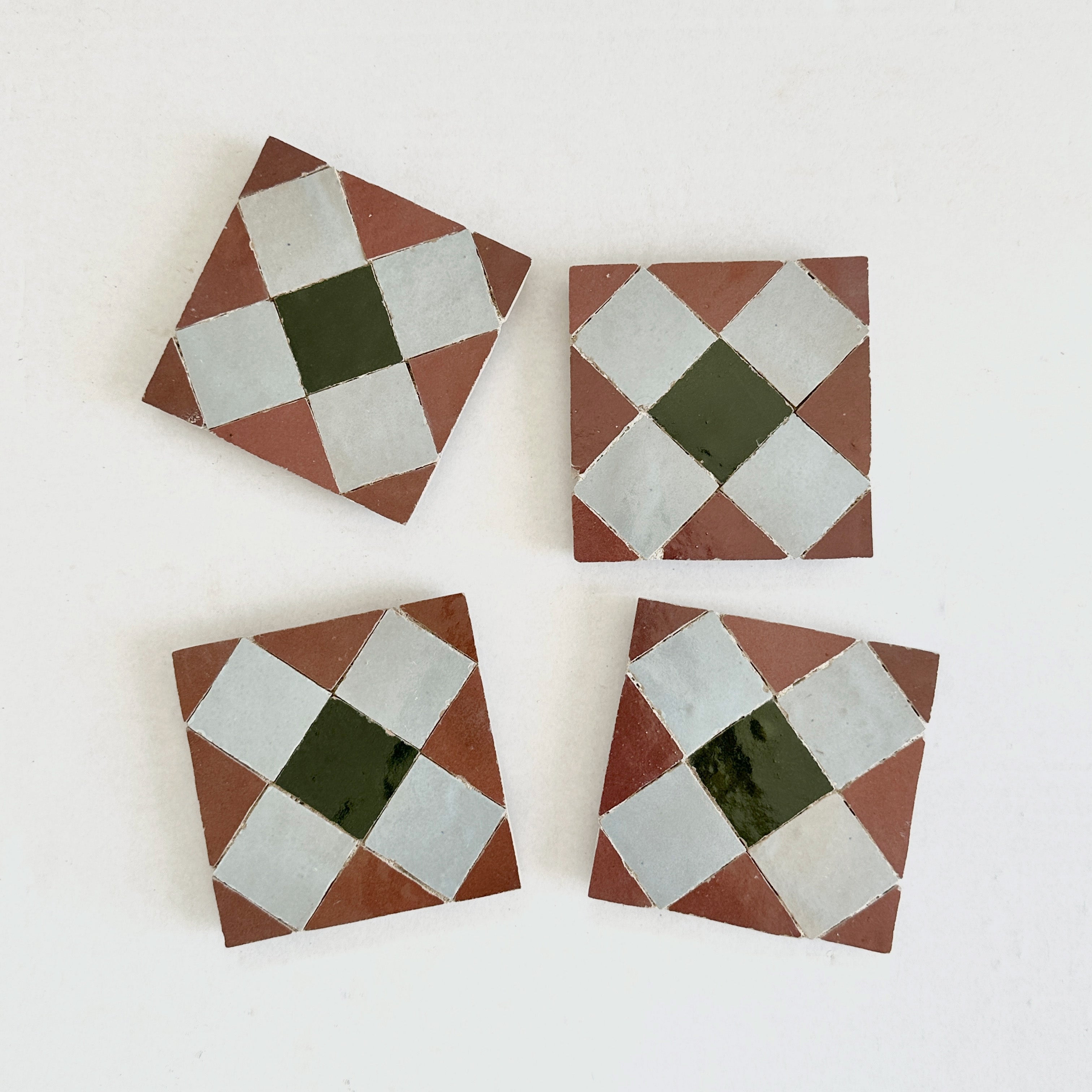 Moroccan Zellige Mosaic EZR0225 Rust, Dark Green, Clay