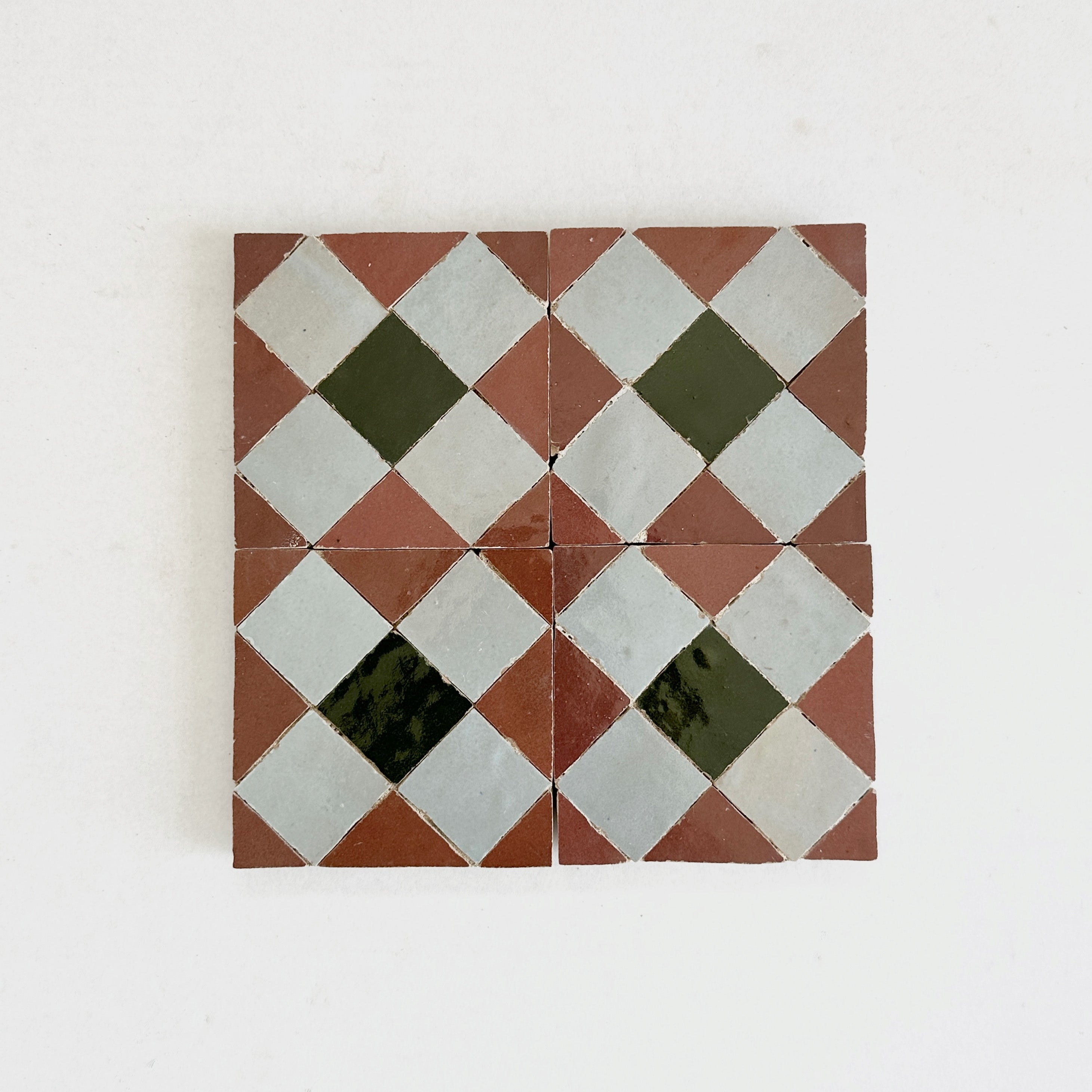 Moroccan Zellige Mosaic EZR0225 Rust, Dark Green, Clay