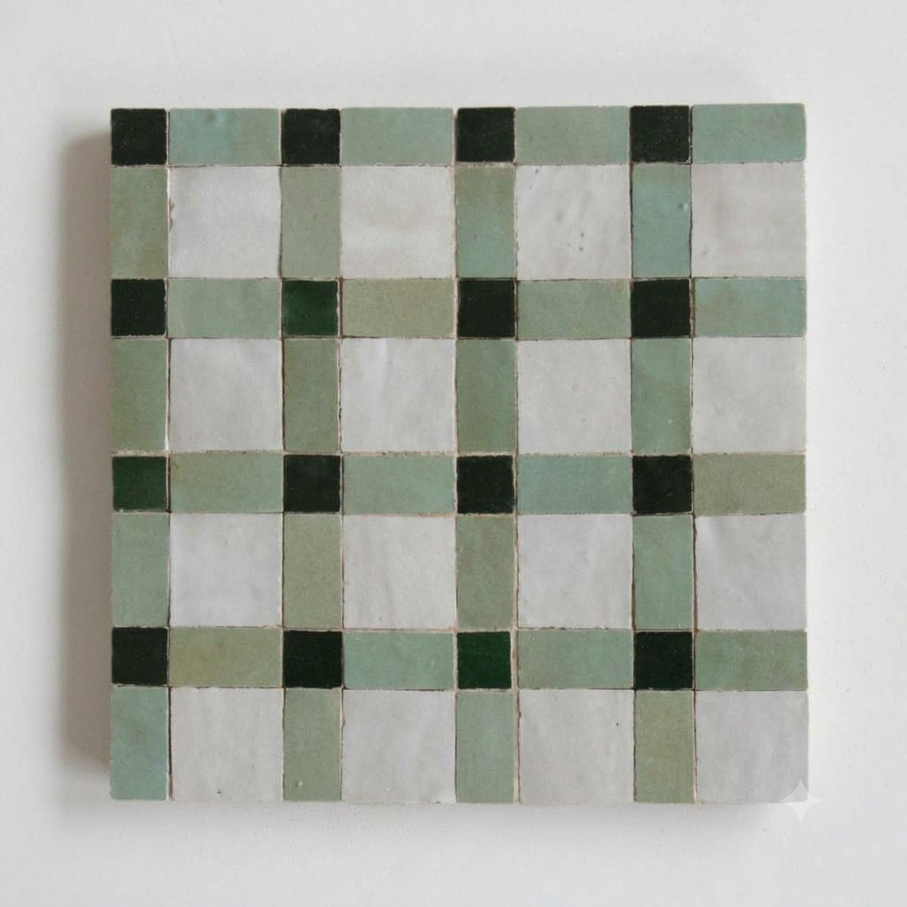 Moroccan Zellige Reticula Mosaic Dust + Avocado + Dark Green
